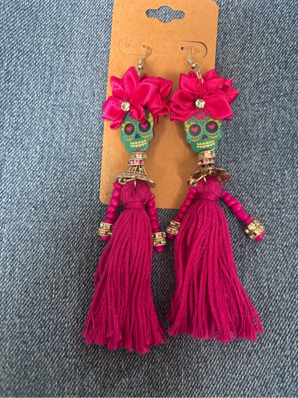 Fuchsia Day of the Dead Tassel Earrings - Women's Accessories